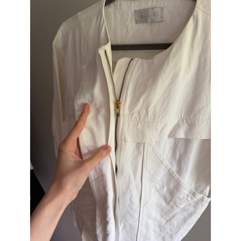 $795 A.L.C. Cotton Linen Utility Jacket Small White Excellent Silk Lined Belted - Picture 5 of 7
